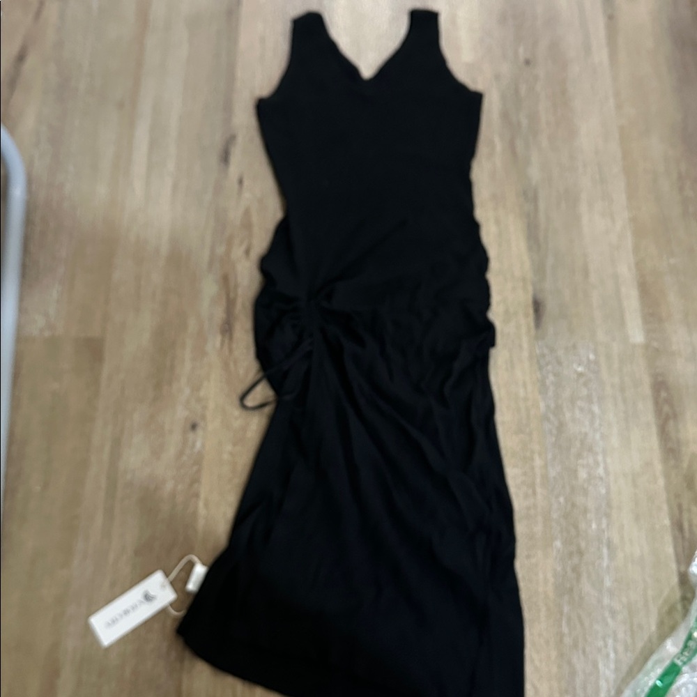 Black Sleeveless Ruched Dress - v neck ribbed maternity dress